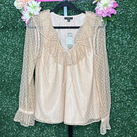 J. Crew Tops - J. Crew Ruffle Neck Clip Dot Blouse in Bronzed Clay Style Medium